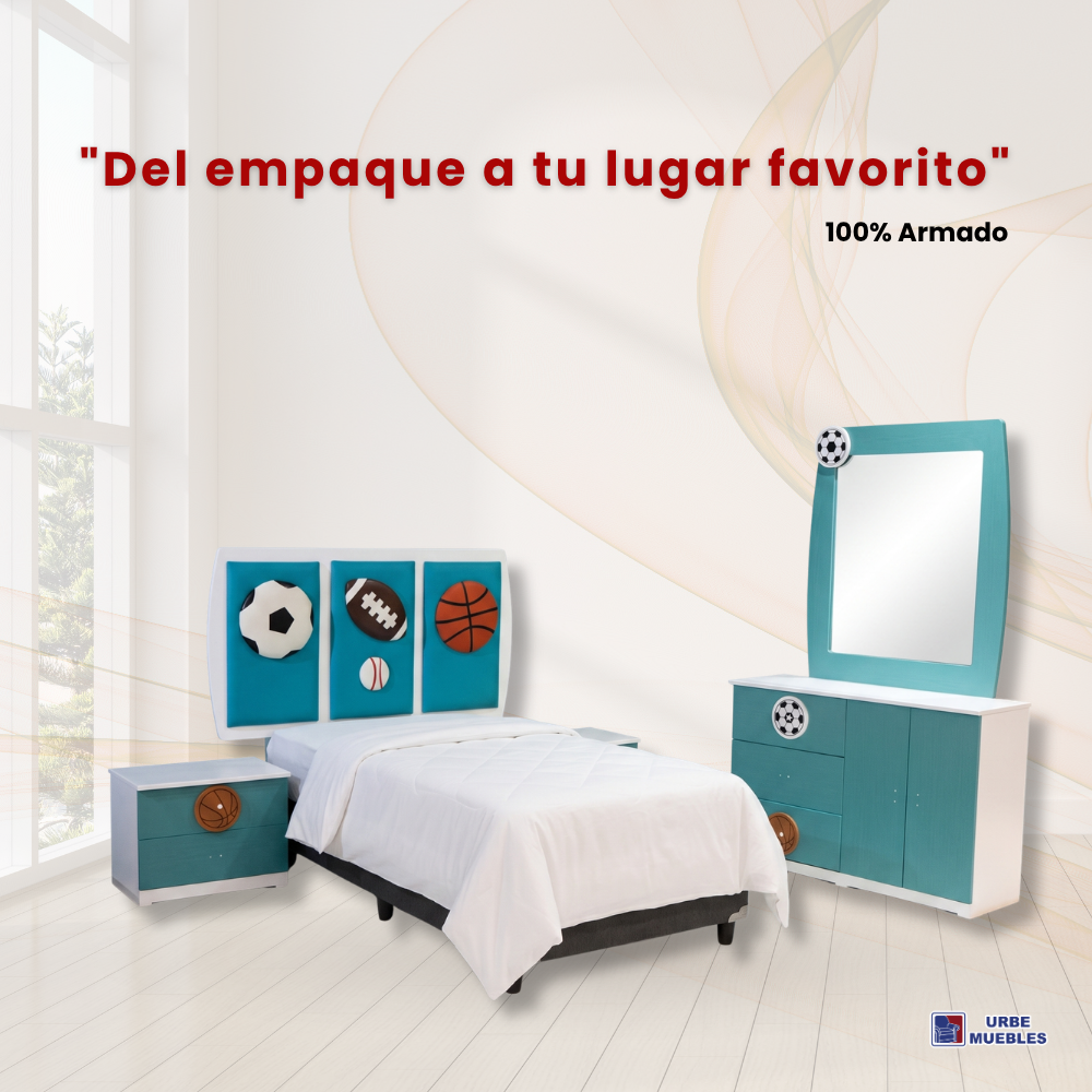 Recámara Infantil Matrimonial 4 Piezas Charlie Deportes con Vanity
