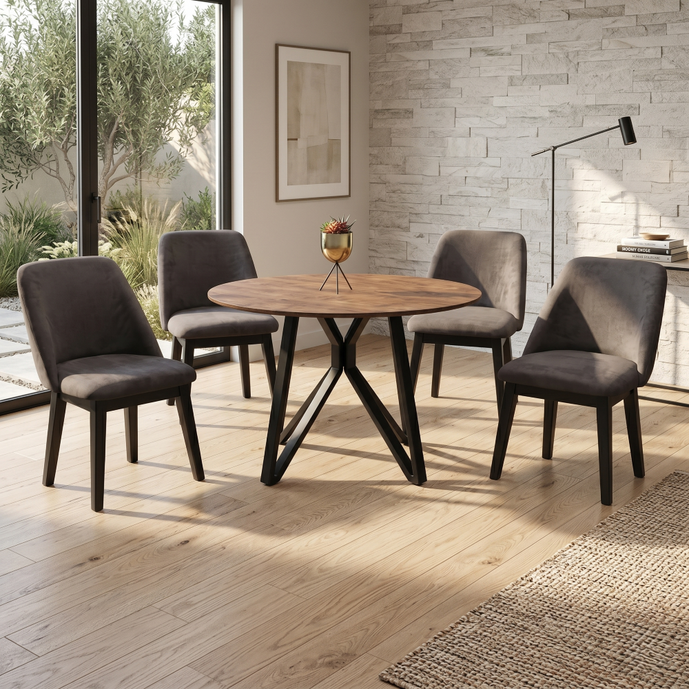 Antecomedor Lawrence 4 Sillas Color Natural Tapizado Café 1000024027