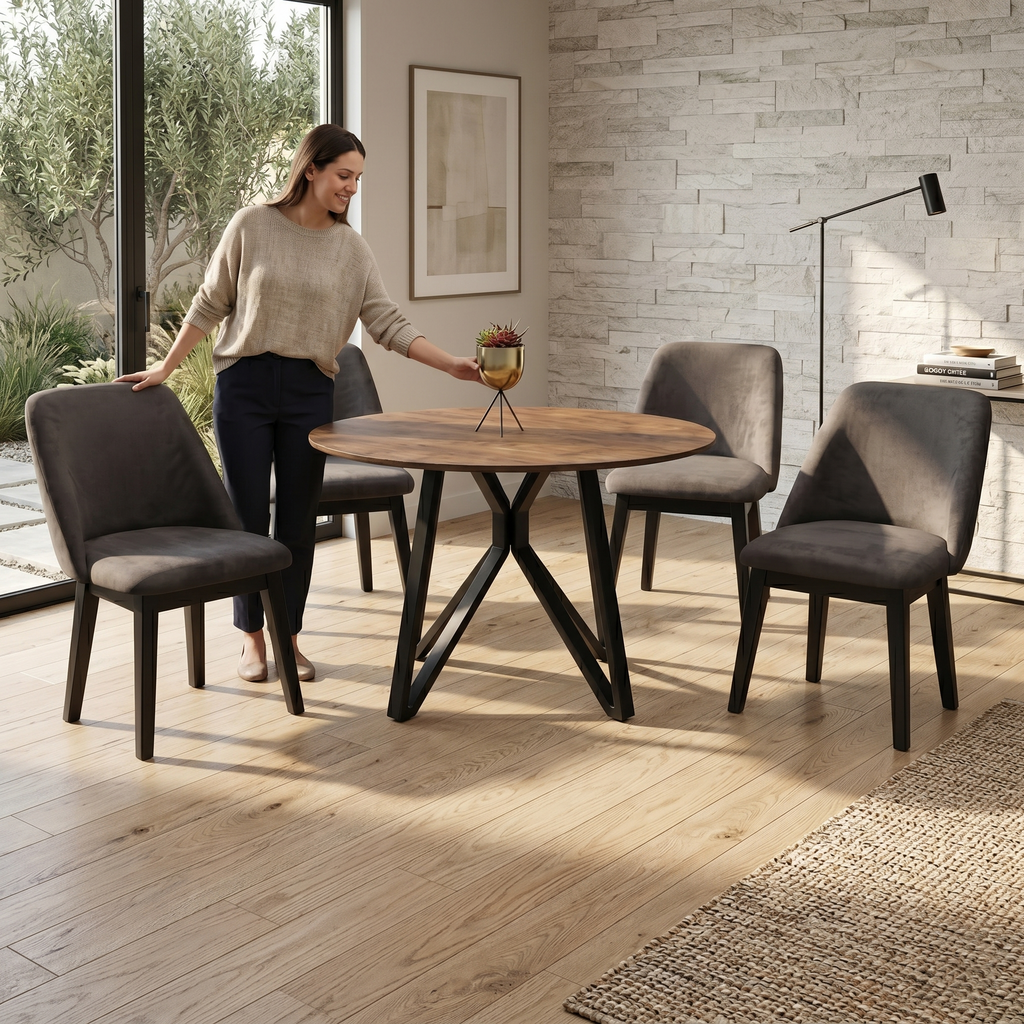 Antecomedor Lawrence 4 Sillas Color Natural Tapizado Café 1000024027