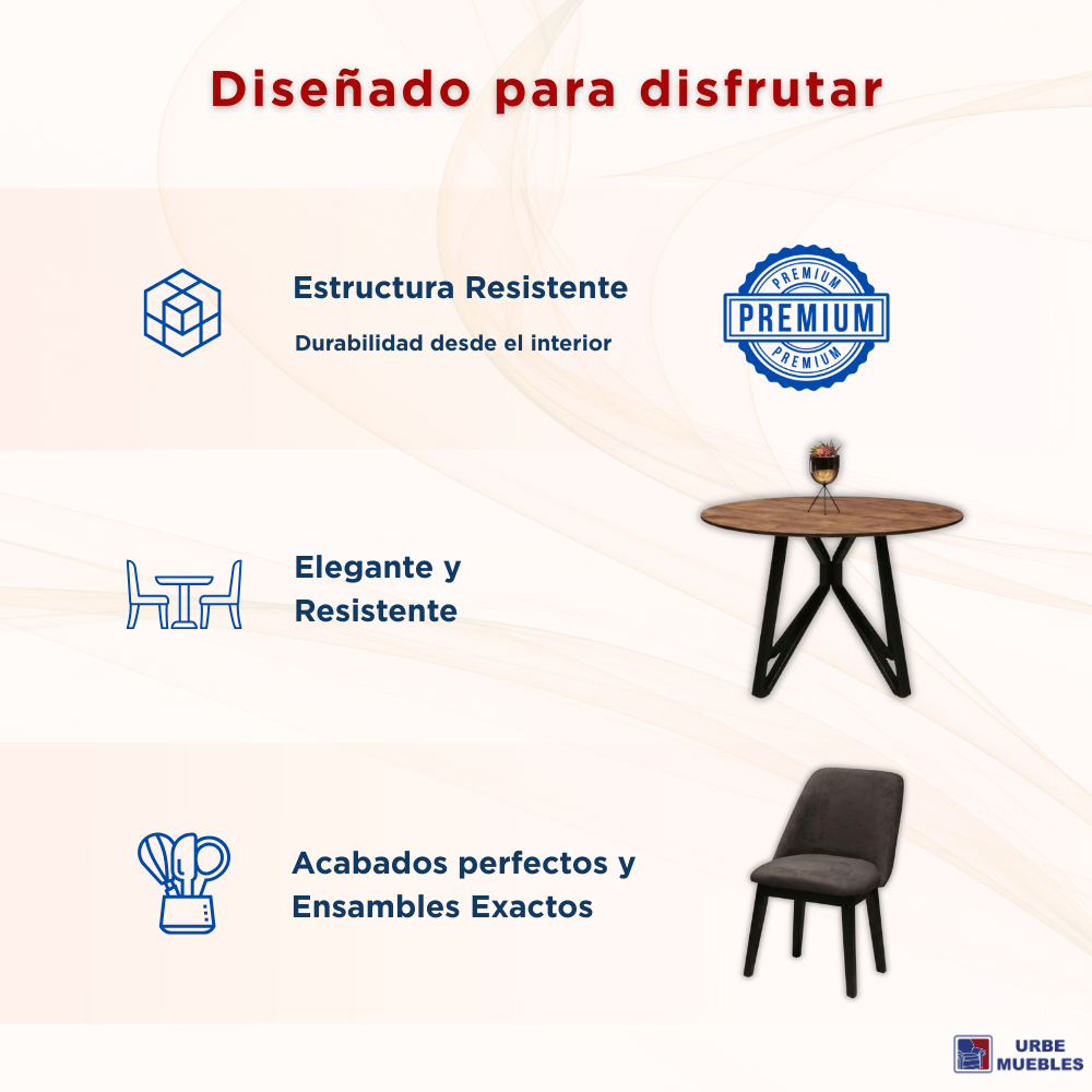 Antecomedor Lawrence 4 Sillas Color Natural Tapizado Café