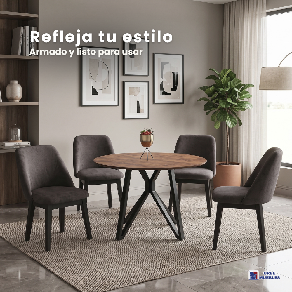 Antecomedor Lawrence 4 Sillas Color Natural Tapizado Café