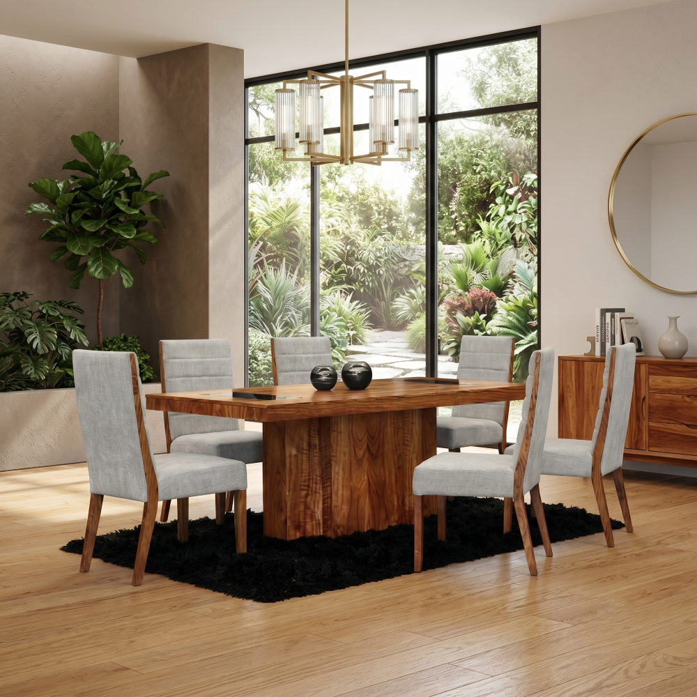 Antecomedor Bezier 6 Sillas Color Natural y Gris Tapizado 1000024039