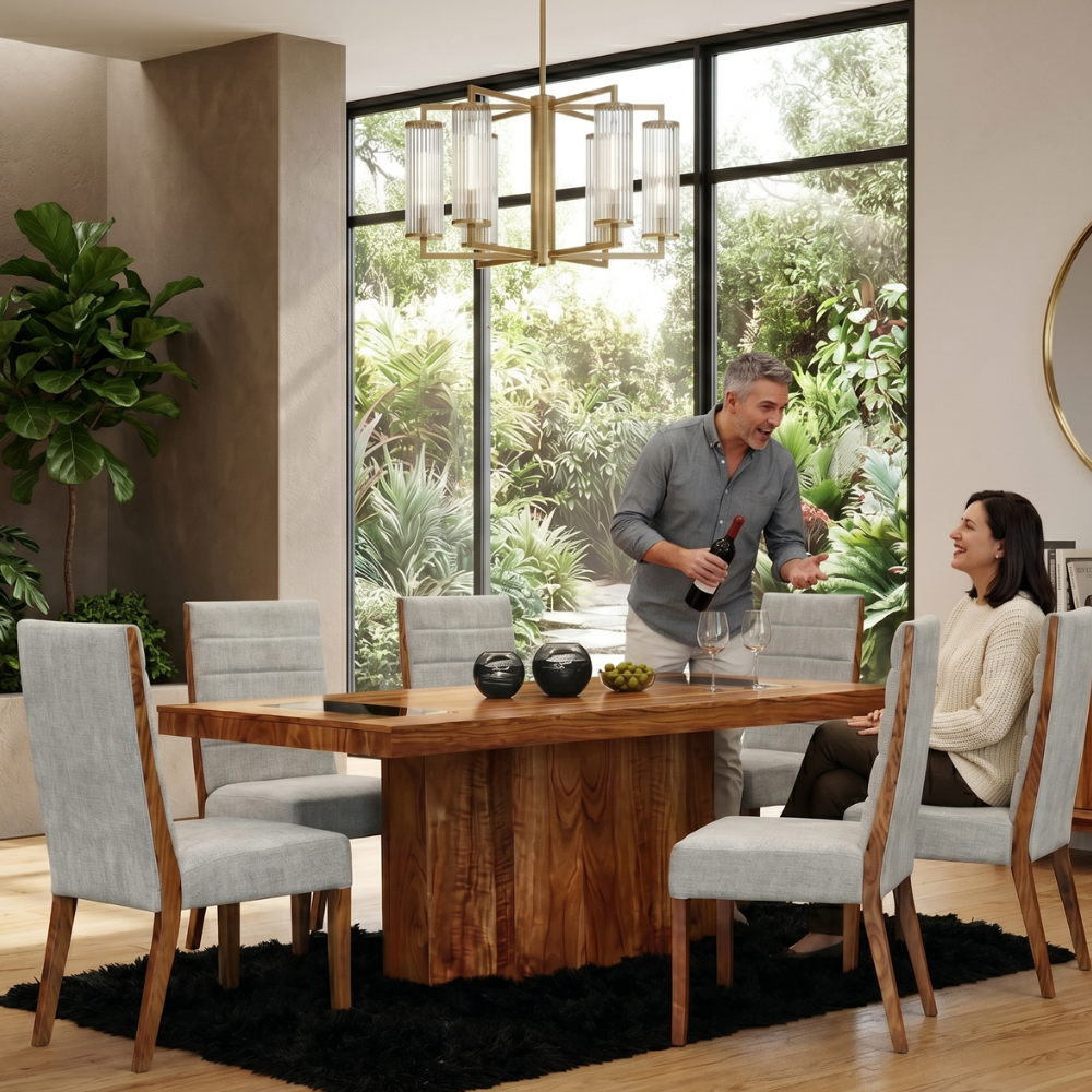 Antecomedor Bezier 6 Sillas Color Natural y Gris Tapizado 1000024039