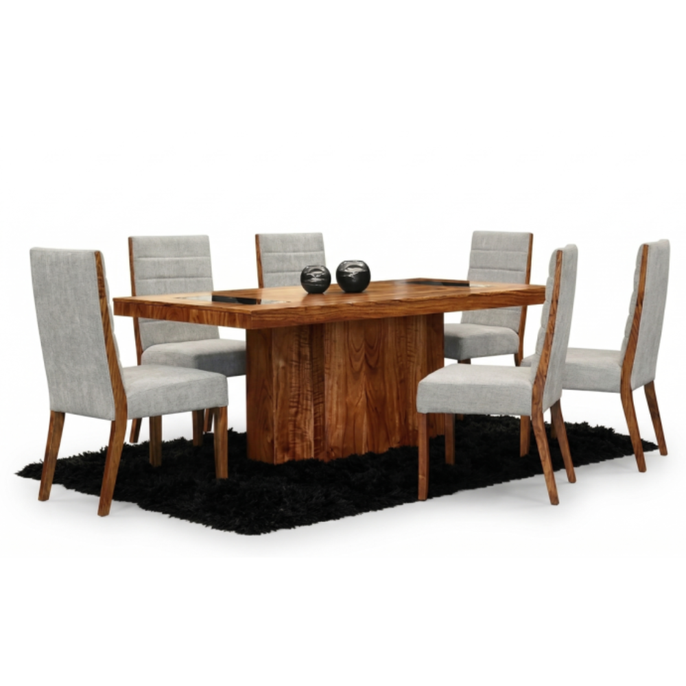 Antecomedor Bezier 6 Sillas Color Natural y Gris Tapizado 1000024039
