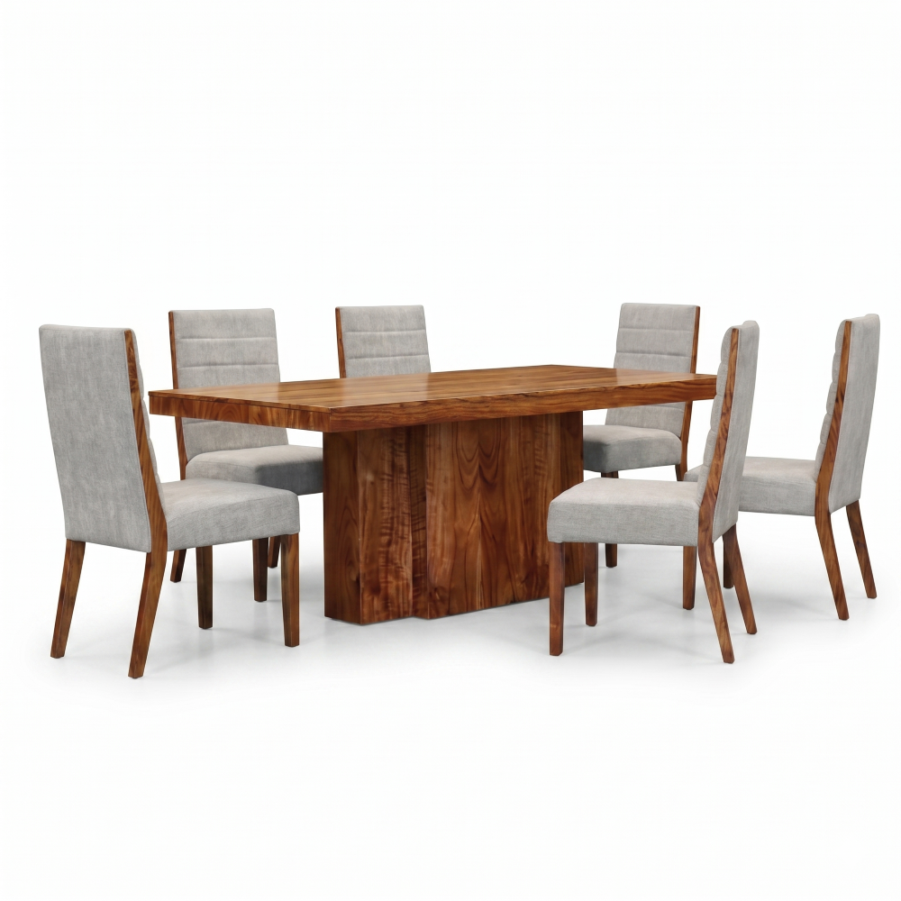 Antecomedor Bezier 6 Sillas Color Natural y Gris Tapizado 1000024039