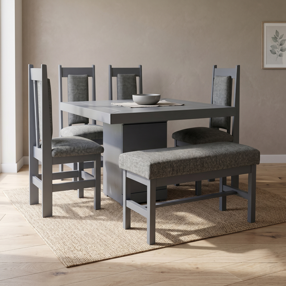 Antecomedor Diagonal 4 Sillas Y 1 Banca Tapizado Colo Gris 1000024043G