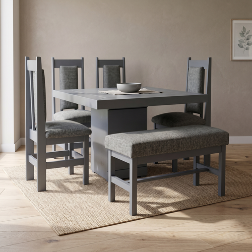 Antecomedor Diagonal 4 Sillas Y 1 Banca Tapizado Colo Gris 1000024043G