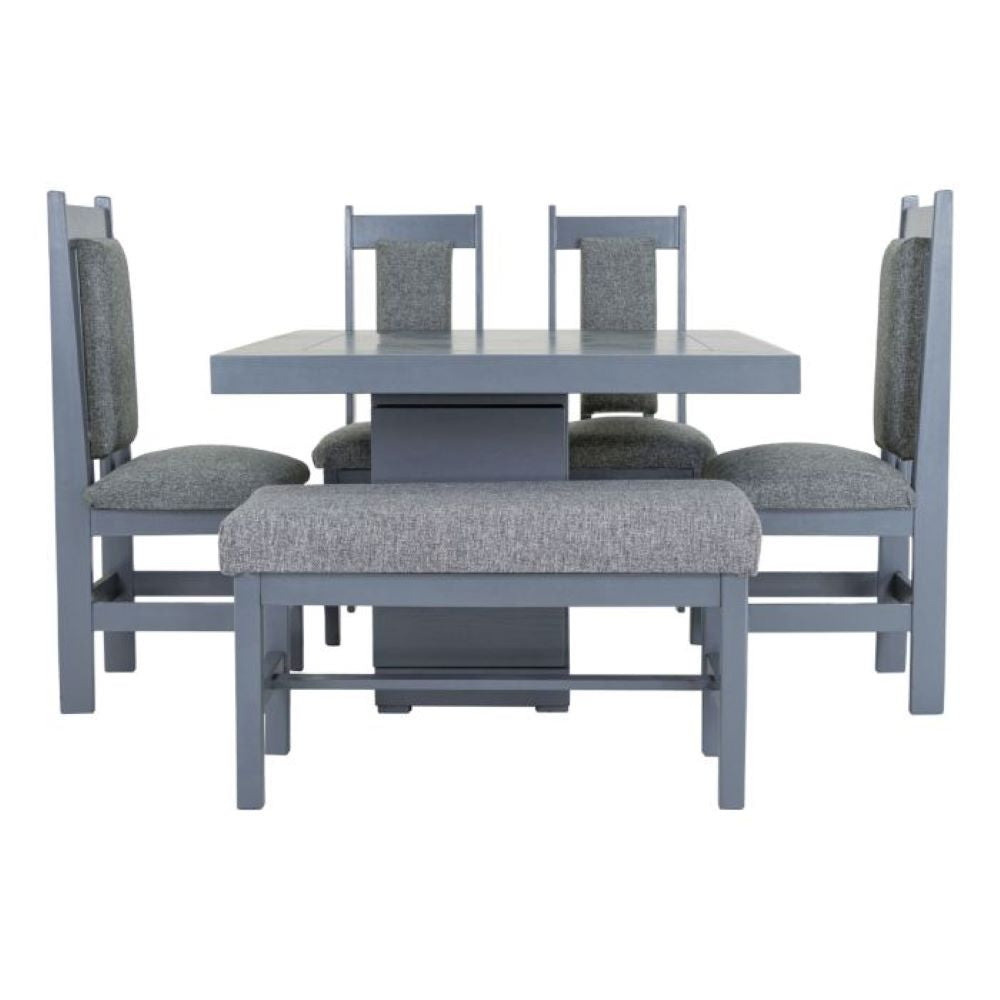 Antecomedor Diagonal 4 Sillas Y 1 Banca Tapizado Colo Gris 1000024043G