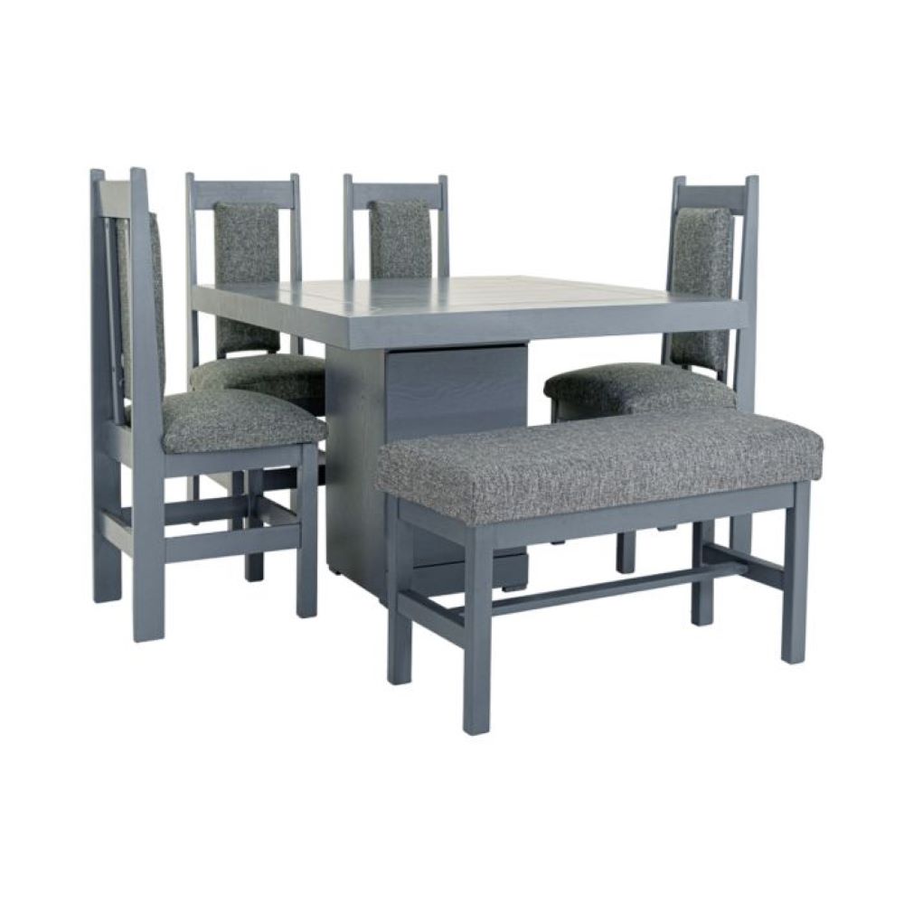 Antecomedor Diagonal 4 Sillas Y 1 Banca Tapizado Colo Gris 1000024043G