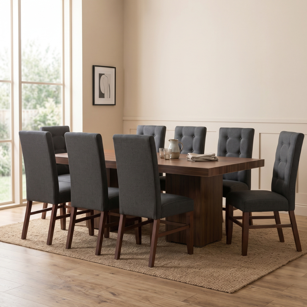 Comedor D Luxe 8 Sillas Tapizado Elegante Color Gris