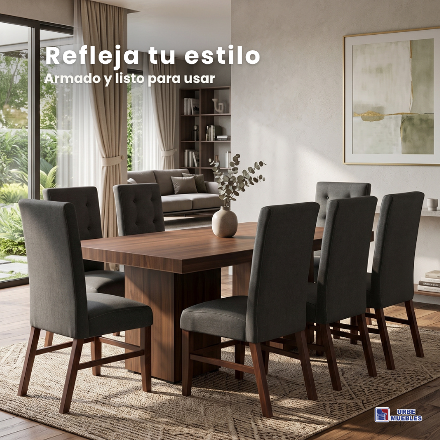 Comedor D Luxe 8 Sillas Tapizado Elegante Color Gris