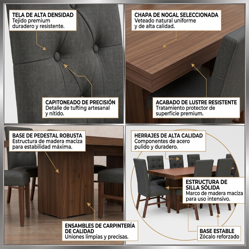 Comedor D Luxe 8 Sillas Tapizado Elegante Color Gris
