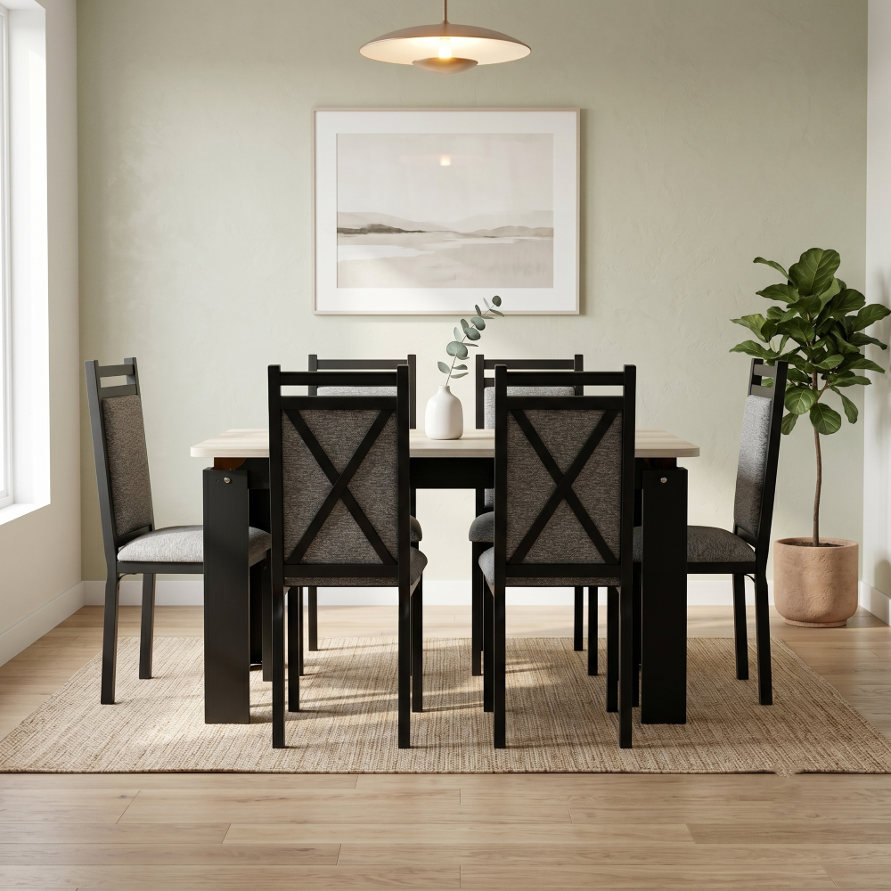 Antecomedor 6 Sillas Tapizadas Gisela Color Gris 1000024135