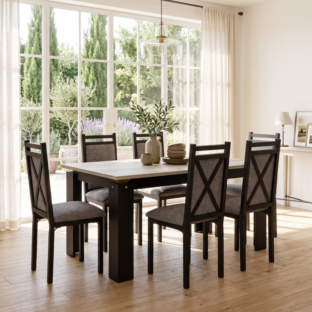 Comedor Gisela con 6 Sillas Tapizadas Color Gris