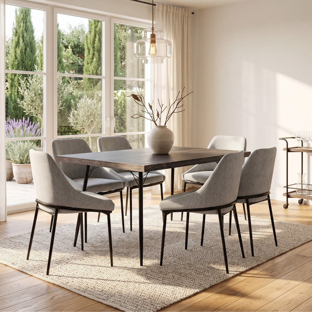 Comedor de 6 Sillas Tapizadas Tebas Color Gris
