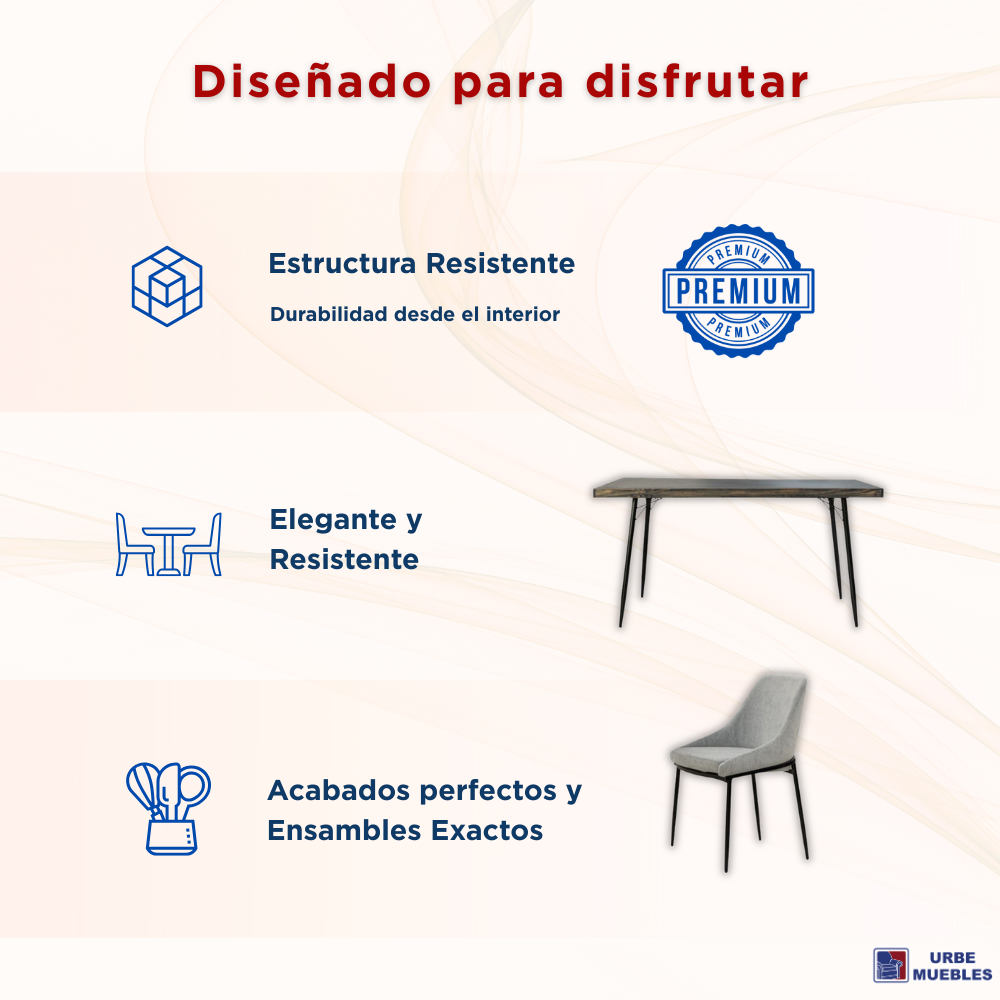 Comedor de 6 Sillas Tapizadas Tebas Color Gris