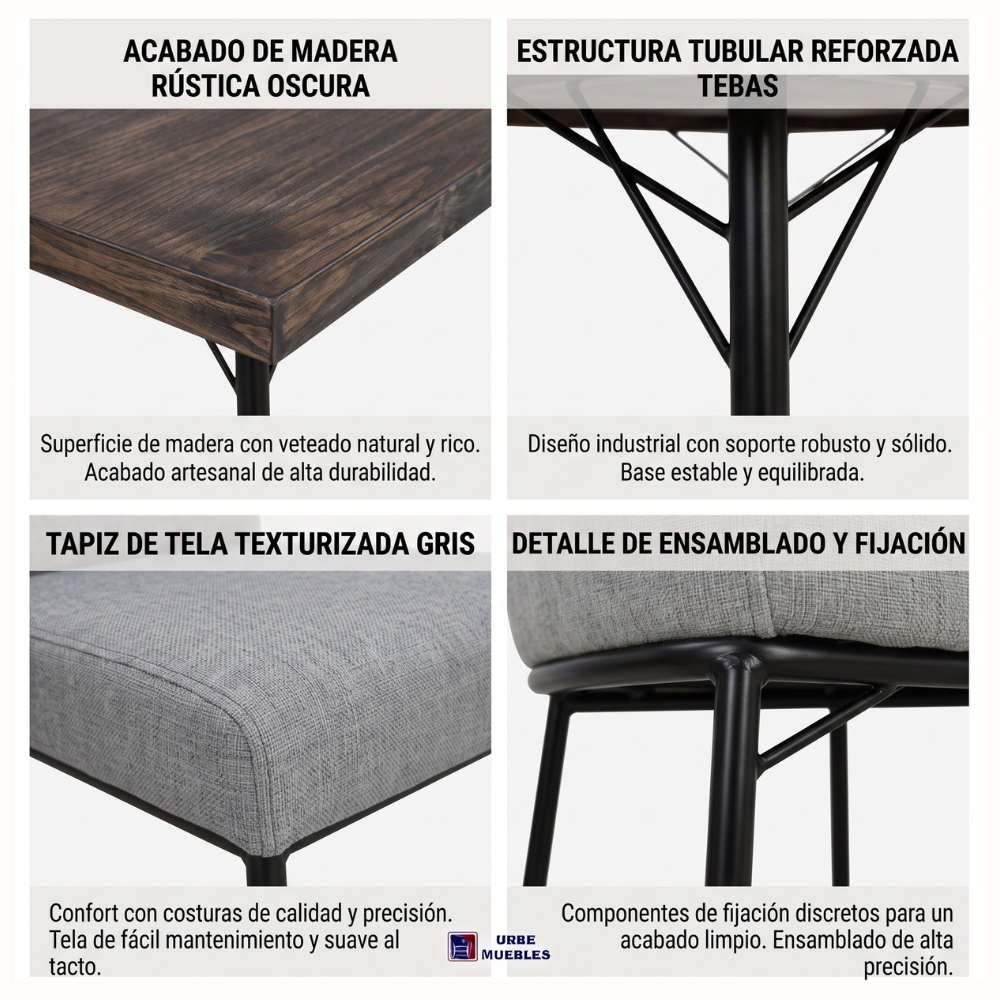 Comedor de 6 Sillas Tapizadas Tebas Color Gris