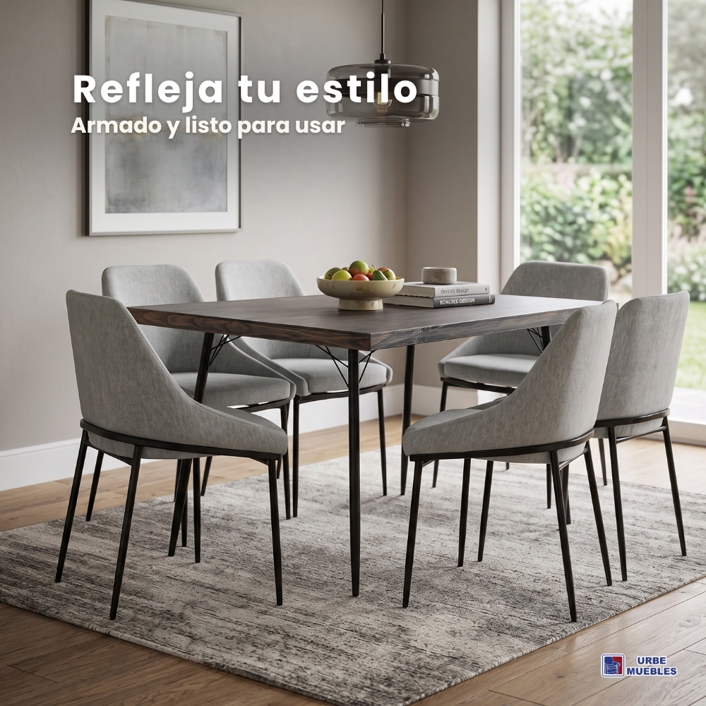 Comedor de 6 Sillas Tapizadas Tebas Color Gris