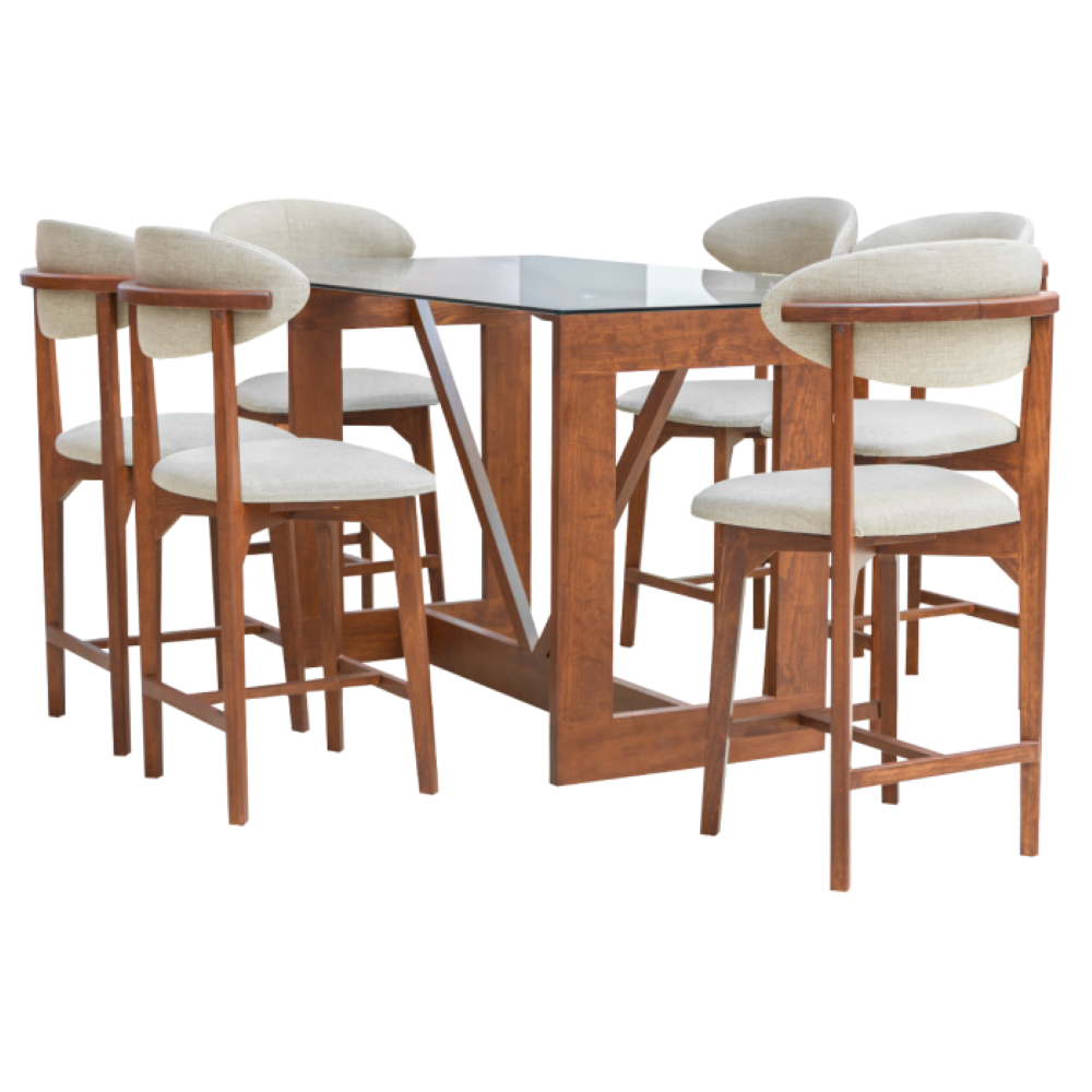 Antecomedor 6 sillas Tapizadas Cubierta Cristal Boylis Color Beige 1000024191