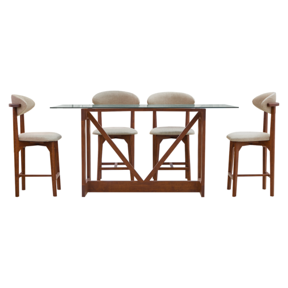 Antecomedor 6 sillas Tapizadas Cubierta Cristal Boylis Color Beige 1000024191