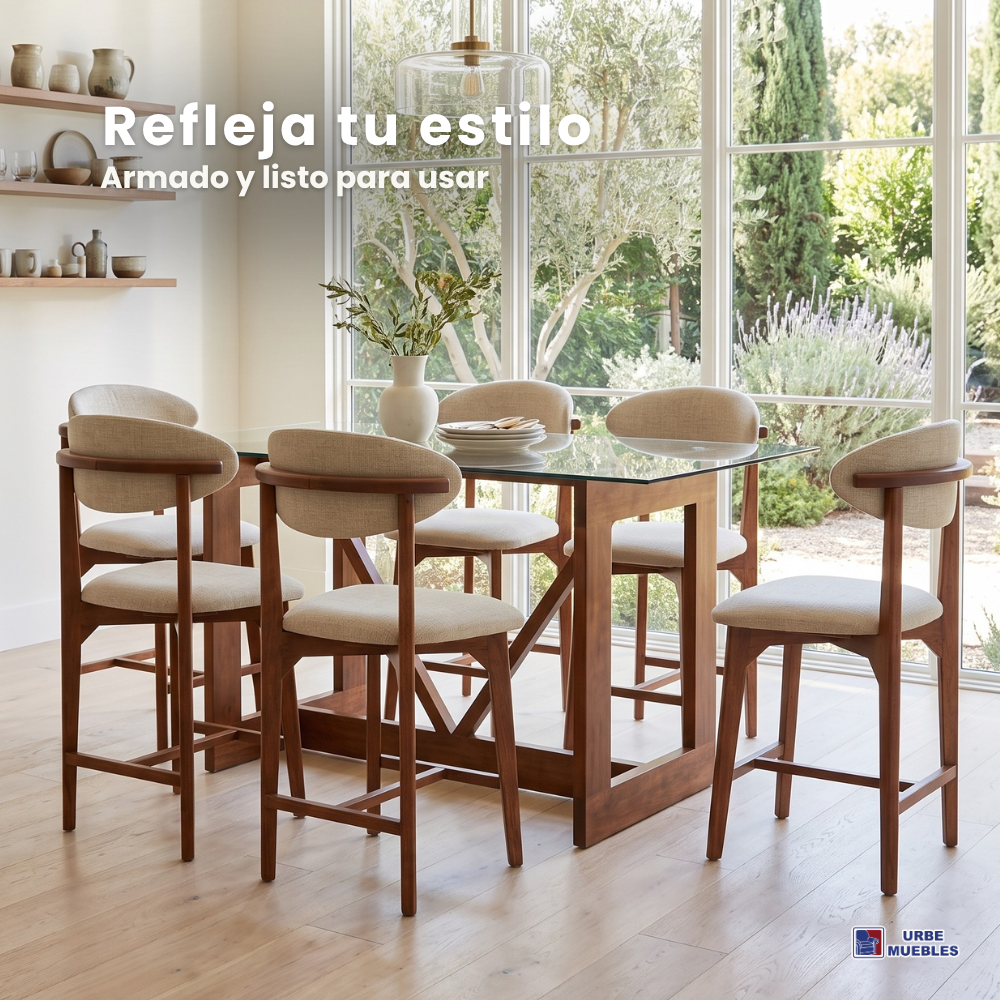 Comedor 6 sillas Tapizadas Cubierta Cristal Boylis Color Beige 1000024191