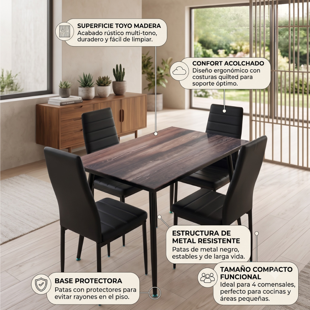 Antecomedor Toyo Moderno 4 Sillas Tactopiel Color Negro 1000024250