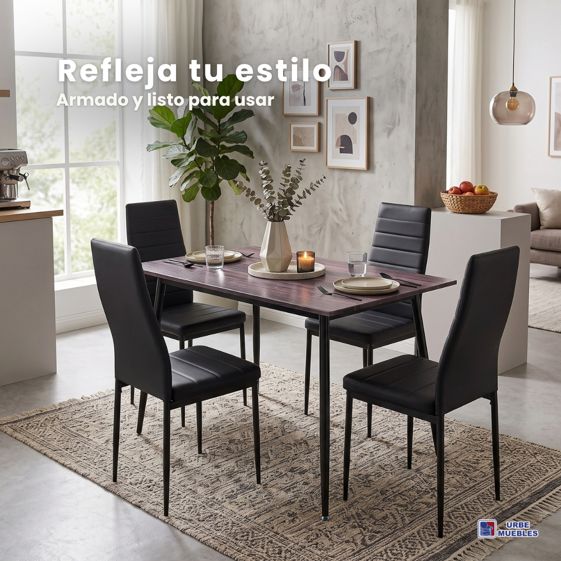 Antecomedor Toyo Moderno 4 Sillas Tactopiel Color Negro