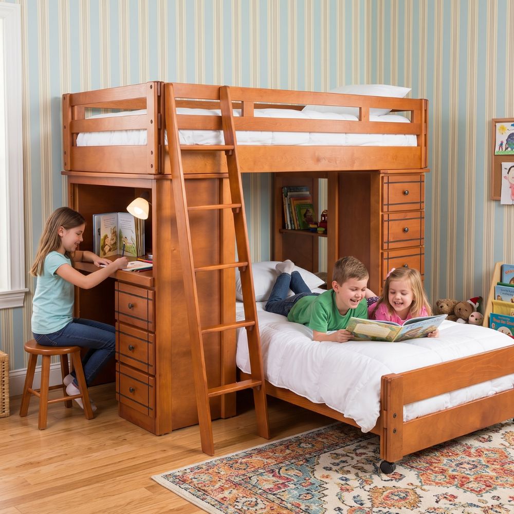 Litera Infantil Individual Texas de Madera con Escritorio 1000012341