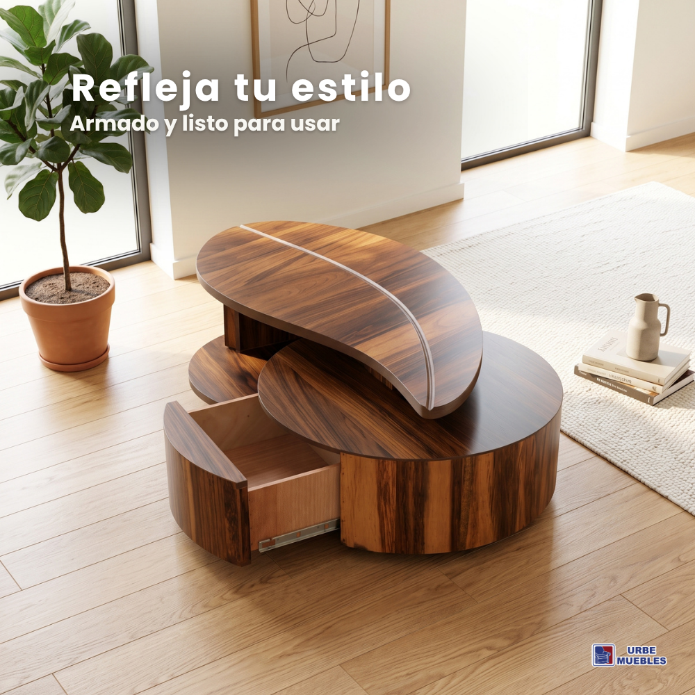 Mesa De Centro Bugambilia Con Cajon Organizador Color Nogal